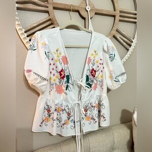 Floral Embroidered White Blouse